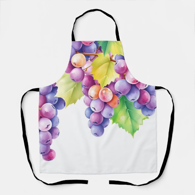 Delantal Uvas acuarelas sobre fondo blanco limpio (Anverso)
