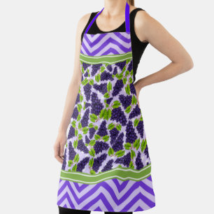 Delantal Uvas Lindas Lunares y Chevron Morado