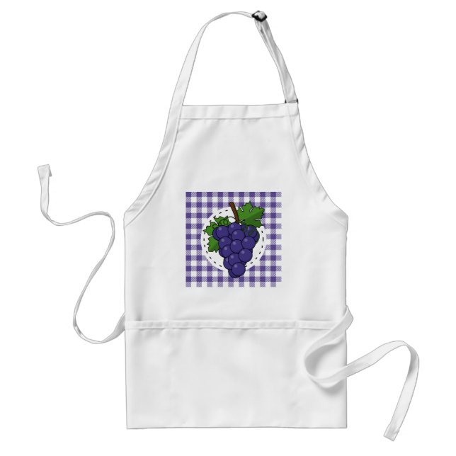 Delantal Uvas sobre cuadros violeta blanco (Frente)