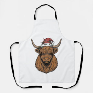 Delantal Vaca Altura Navidad Grabado Vintage Sombrero Santa