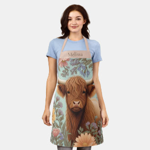 Delantal Vaca de las Tierras Altas Floral Pastel Inspirado
