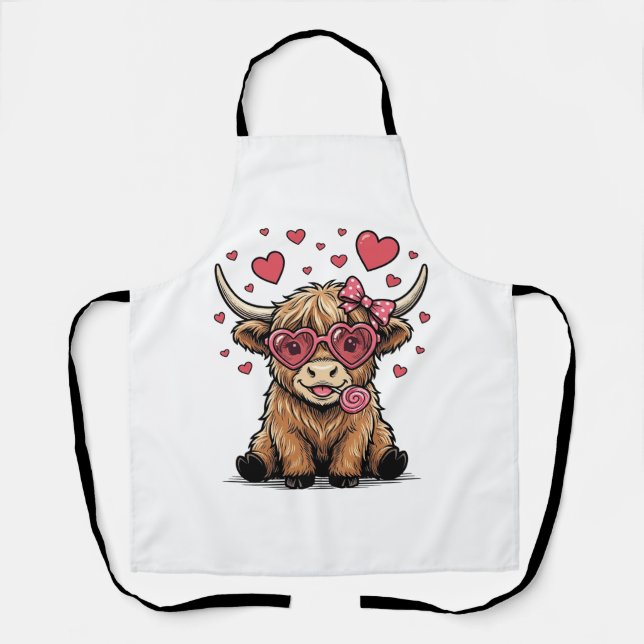 Delantal Vaca de las Tierras Altas Valentín Corazón Gafas V (Anverso)