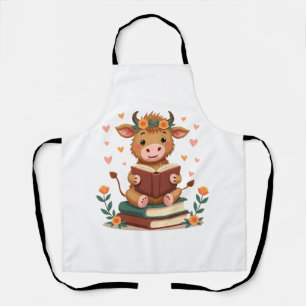 Delantal Vaca Highland Vintage Leyendo Libros Floral Bonito