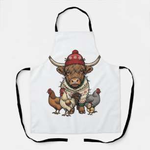 Delantal Vaca navideña de las Tierras Altas y pollitos grab
