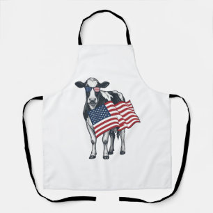 Delantal Vaca Patriótica Bandera Americana Grabado Vintage 