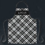Delantal Vacaciones personalizadas de reloj gris y negro<br><div class="desc">El apron festivo estacional presenta un patrón clásico de platillos escoceses de color gris, negro y blanco con un texto monográfico serif blanco que puede ser personalizado con un nombre. Ya sea que esté cocinando Navidades para cenar, cocinando galletas de vacaciones o haciendo platos, se verá elegante esta temporada de...</div>
