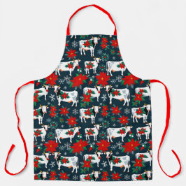 Delantal Vacas y poinsettias navidades