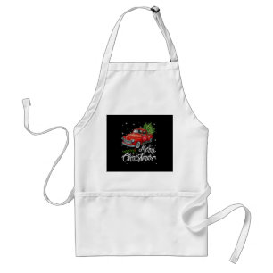 Delantal Vagón Antiguo Camión Rojo Navidad Árbol Pijama Fam