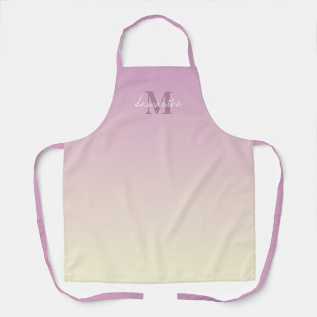 Delantal Vainilla Rosa Girona Ombre Nombre Monograma Apron (Anverso)