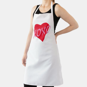 Delantal Valentine Pink XOXO besa abrazos de corazón rojo m