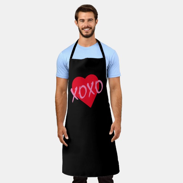 Delantal Valentine Pink XOXO besa abrazos de corazón rojo n (Gastado)