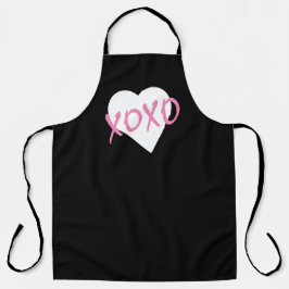 Delantal Valentine Pink XOXO besa un corazón blanco negro