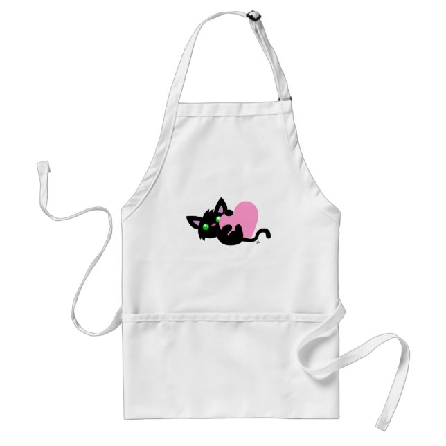 Delantal Valentine's Day Black Kitty White Apron (Frente)