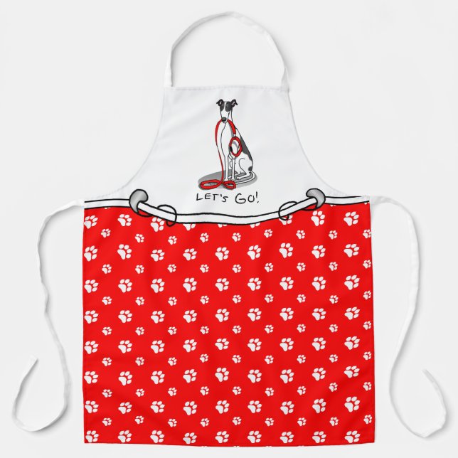 Delantal ¡Vamos! (paseo) Perro Greyhound (blanco negro) Gra (Anverso)