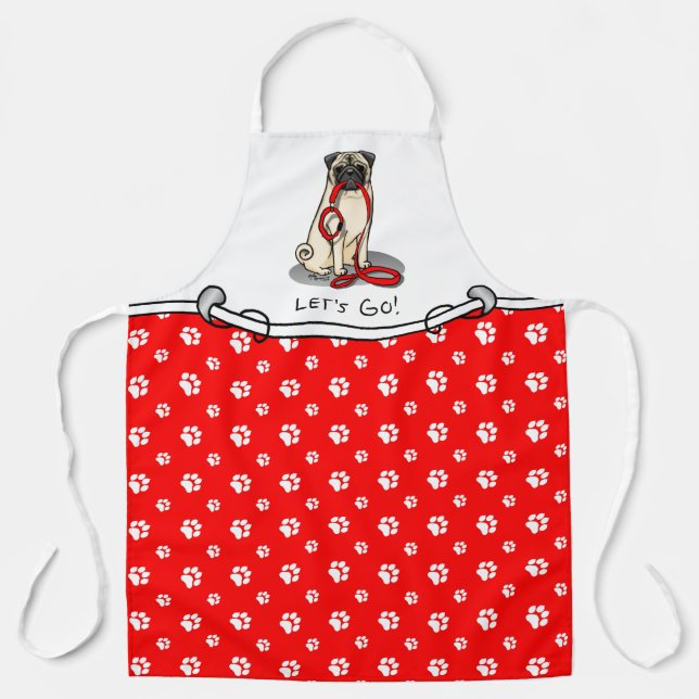 Delantal ¡Vamos! (paseo) Perro Pug (flor claro) Cute de cor (Anverso)