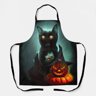 Delantal Vampire Cat and Wizard Pumpkin Halloween Surreal 