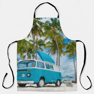 Delantal Van azul y blanca en la playa