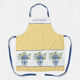 Delantal Vase Chinoiserie azul y blanco con hidrangeas
