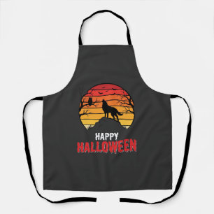 Delantal Vector Lobo Atardecer Feliz Halloween