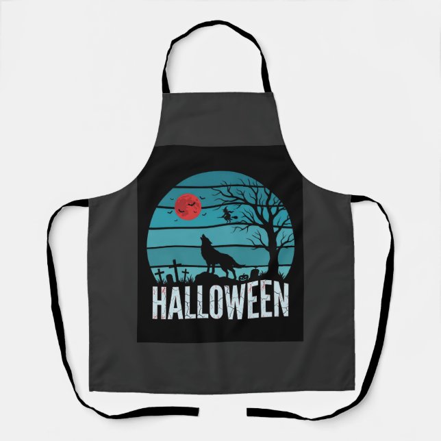 Delantal Vector Luna Cementerio Lobo Halloween (Anverso)