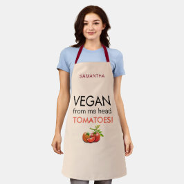 Delantal Vegan De La Cabeza Tomates Nombre Beige