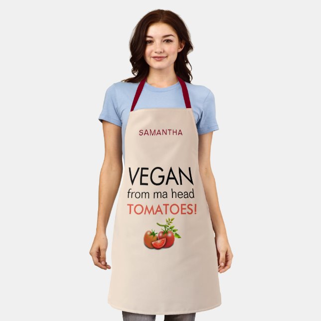 Delantal Vegan De La Cabeza Tomates Nombre Beige (Gastado)