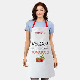 Delantal Vegan de la cabeza Tomates Nombre Blanco