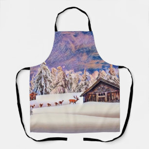 Delantal Vegetación de invierno Reindeer y acuarela de cabi