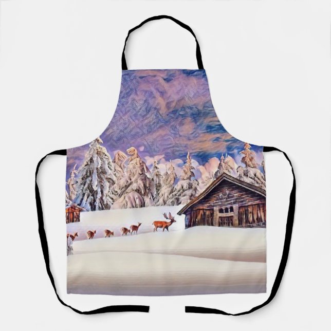 Delantal Vegetación de invierno Reindeer y acuarela de cabi (Anverso)