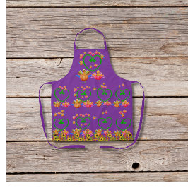 Delantal Veggie-turquía y girasoles púrpura