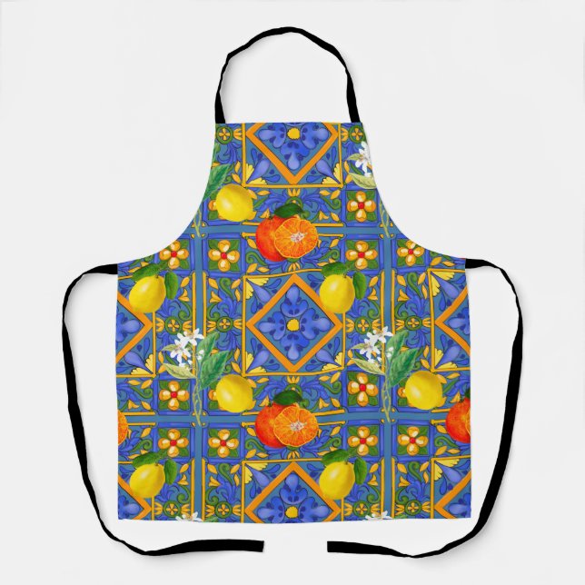 Delantal Verano, baldosas sicilianas, cítricos, naranjas, m (Anverso)