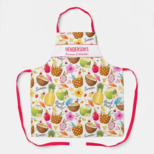 Delantal Verano Bebe Luau Beach Fiesta Nombre personalizado (Anverso)