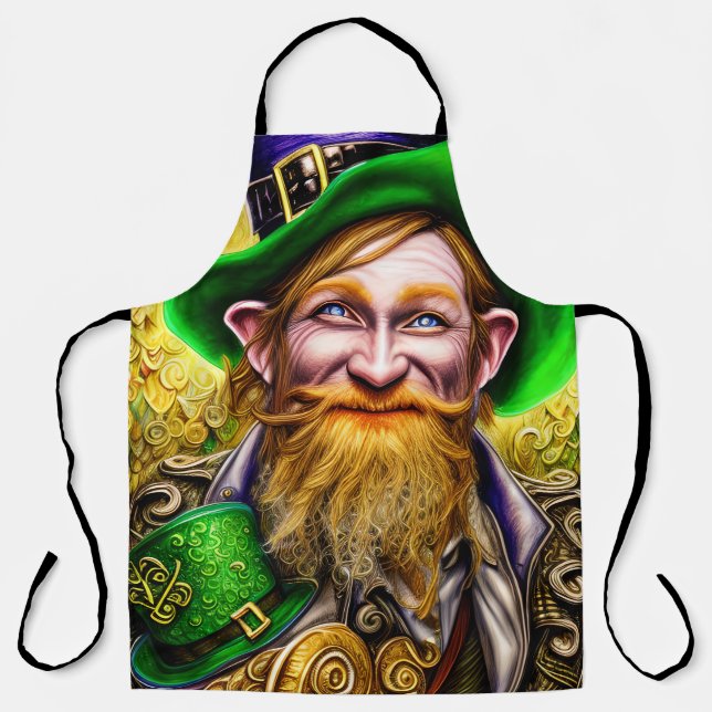 Delantal Verdadero Verde y oro Sta Patrones Día Leprechaun (Anverso)