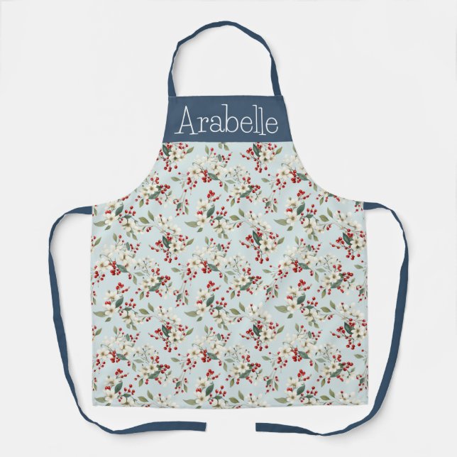 Delantal Verde azuladas hojas grises y la cocina de nieve d (Anverso)