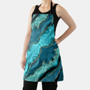 Delantal Verde azulado Purpurina de oro azul Marble Turquoi