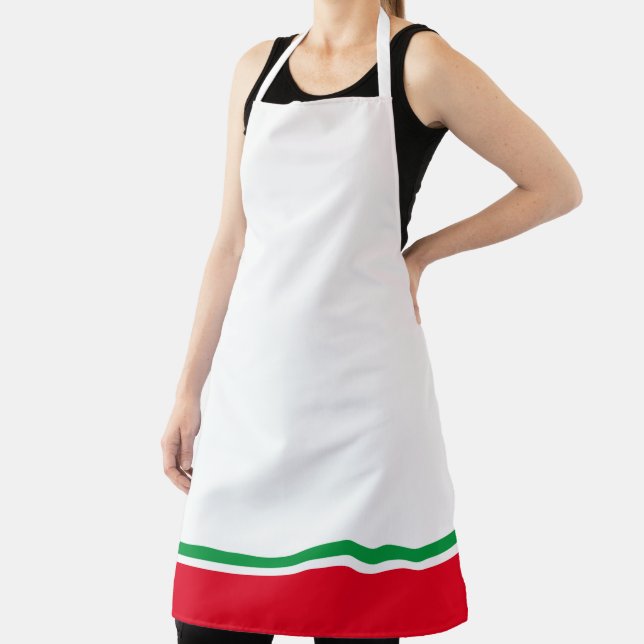 Delantal Verde brillante Divertido Rojo Hem Carreras Rayas  (in situ)