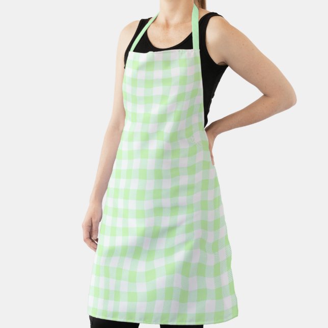 Delantal Verde claro del patrón de comprobación de Gingham (in situ)