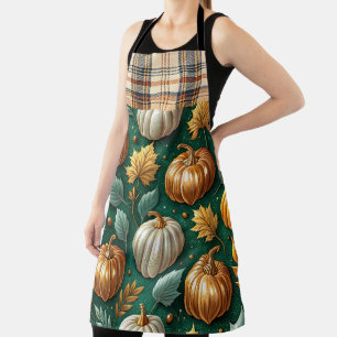 DELANTAL VERDE CON CALABAZAS DE OTOÑO DE VERANO DE ORO Y BL