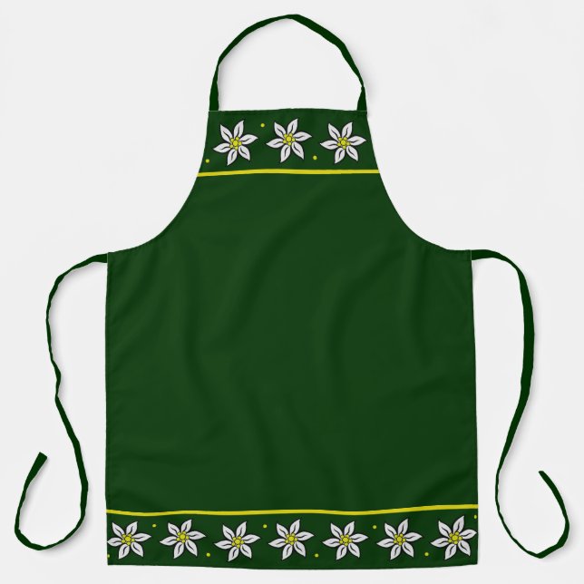 Delantal Verde con flores de edelweiss alpinas (Anverso)