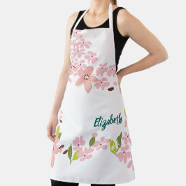 Delantal Verde con flores rosas personalizadas