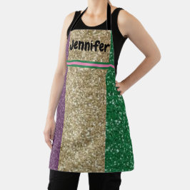 Delantal Verde Dorado Purpura Glam Falso Brillo Mujer Adole
