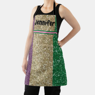 Delantal Verde Dorado Purpura Glam Falso Brillo Mujer Adole