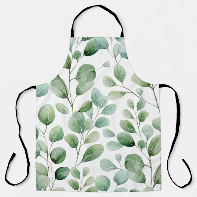 Delantal verde eucalipto acuarela moderna (Anverso)