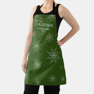Delantal Verde festivo   Nochebuena con copos de nieve