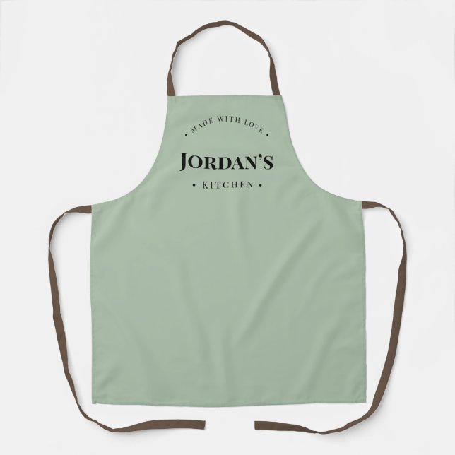 Delantal Verde hecho con amor Personalizado Tu cocina (Anverso)
