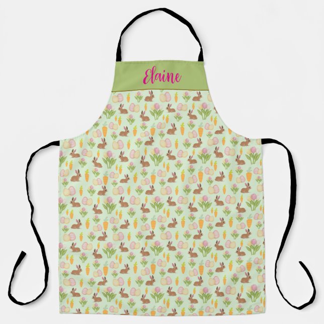 Delantal verde lindo de Pascua con conejo personal (Anverso)