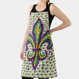 Delantal Verde morado Mardi Gras fleur de lis