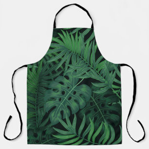 Delantal Verde Noche tropical: Patrón vegetal exótico