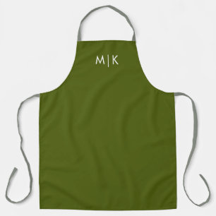 Delantal Verde Oliva con Texto Blanco Monograma Moderno