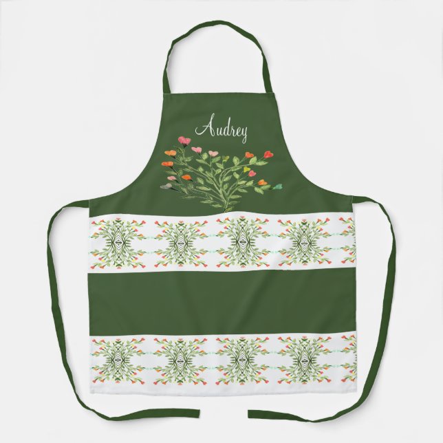 Delantal Verde Oscuro Con Diseño Floral (Anverso)